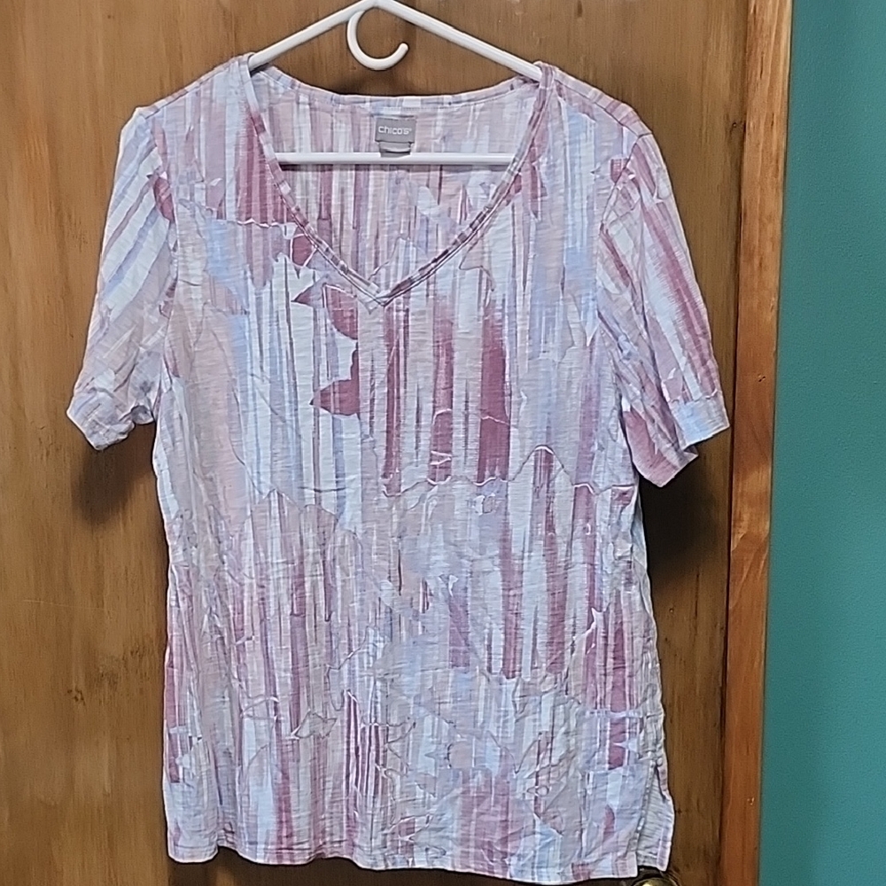 **2 for $10** Chico's Women's Striped Top - Pink and White